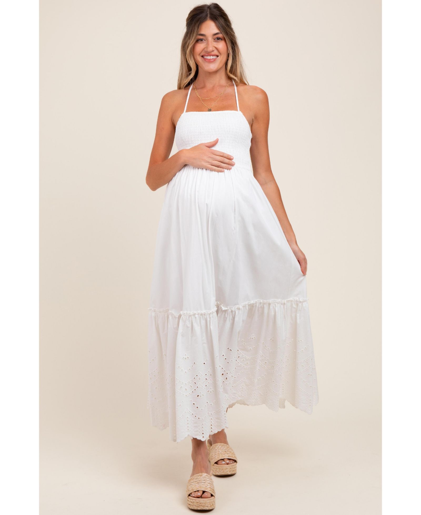 Макси-платье Pinkblush Women's White Smocked Open Back Lace Hem