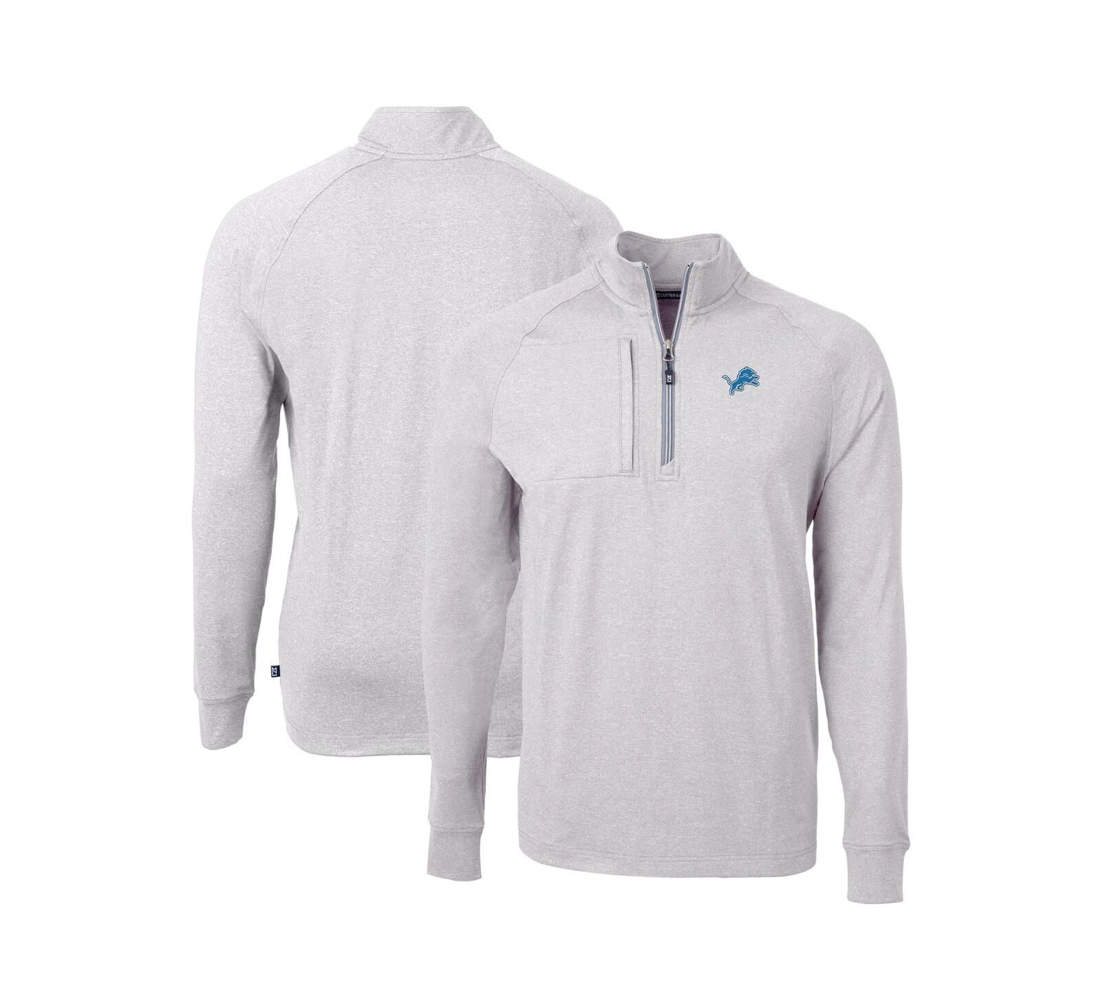 Мужской джемпер Cutter & Buck Heather Gray Detroit Lions Big & Tall Adapt Eco Knit Quarter-Zip Pullover Sweatshirt