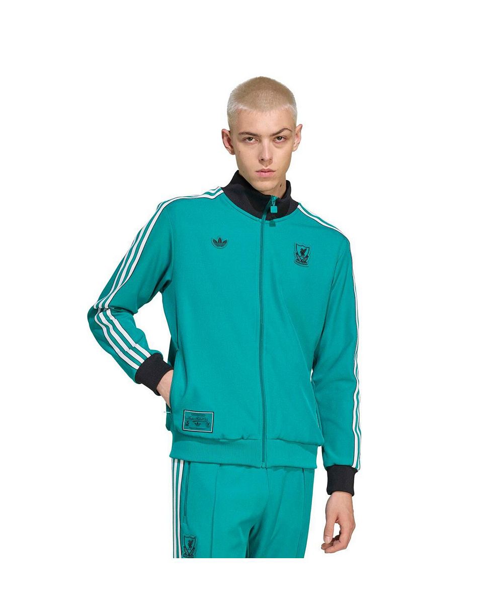 adidas мужская полная застегивающаяся трековая куртка Liverpool Terrace Icons зеленого цвета