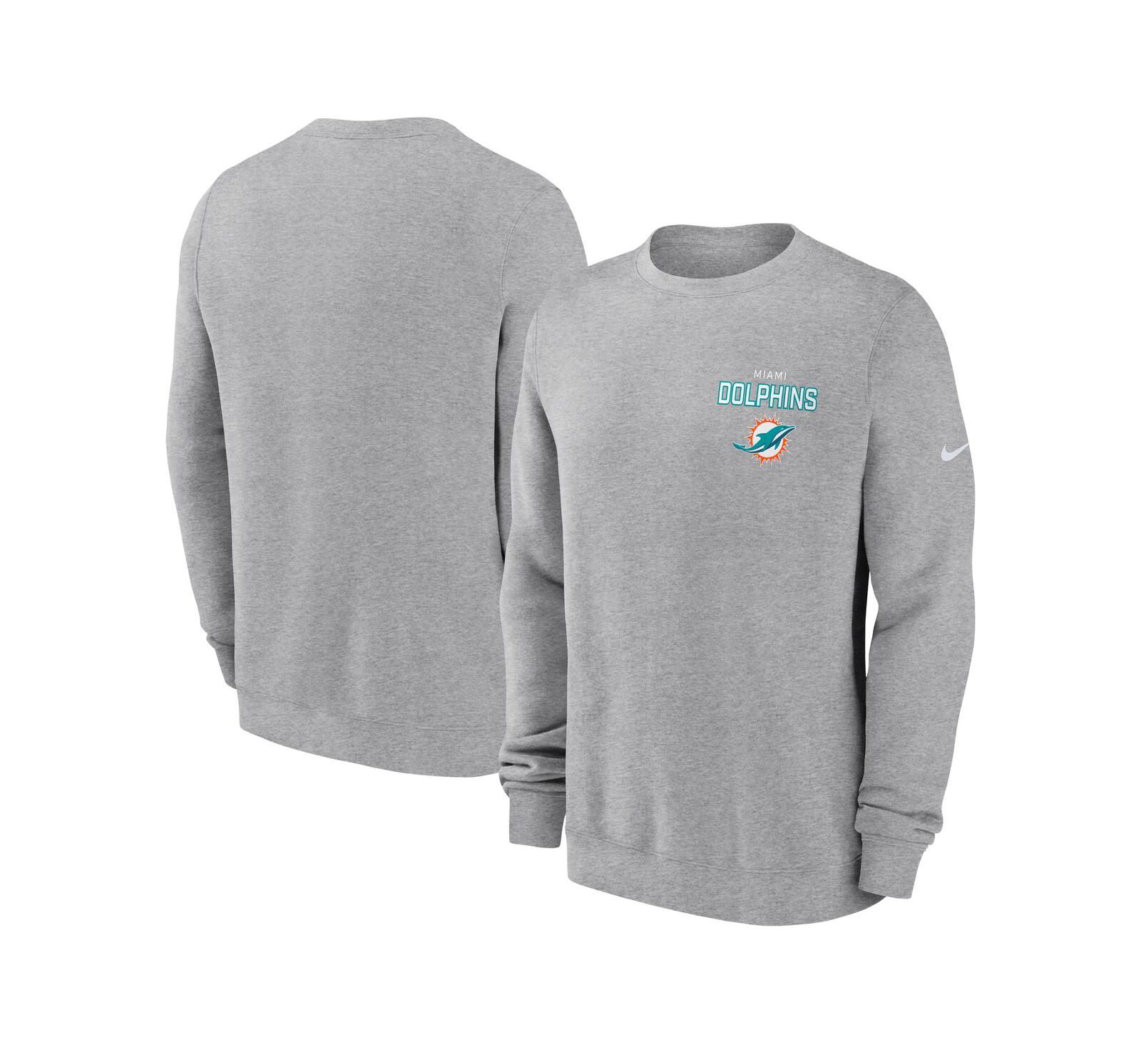Nike Men's Heather Gray Miami Dolphins Primetime Club Fleece Pullover Sweatshirt