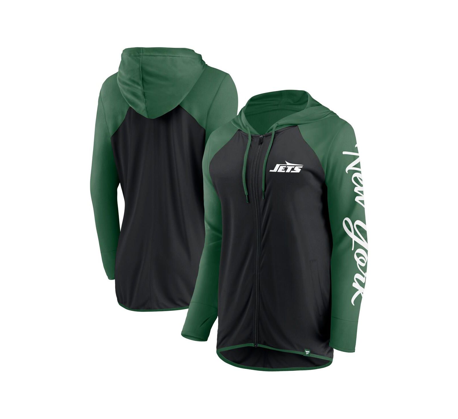 Женский свитшот Fanatics Black/Green New York Jets Script Full-Zip Hoodie