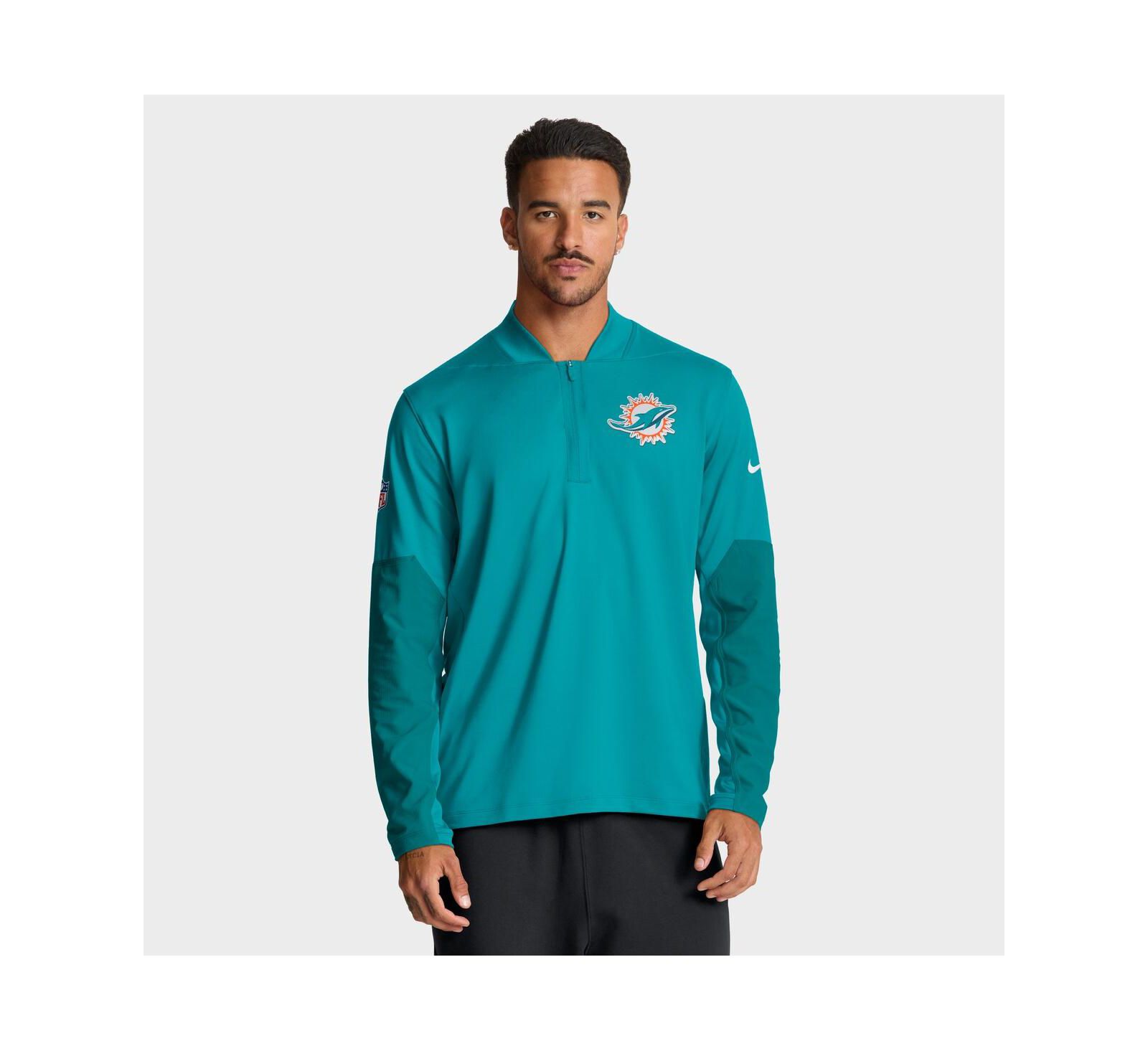 Nike Men's Aqua Miami Dolphins Sideline Dri-FIT Half-Zip Pullover