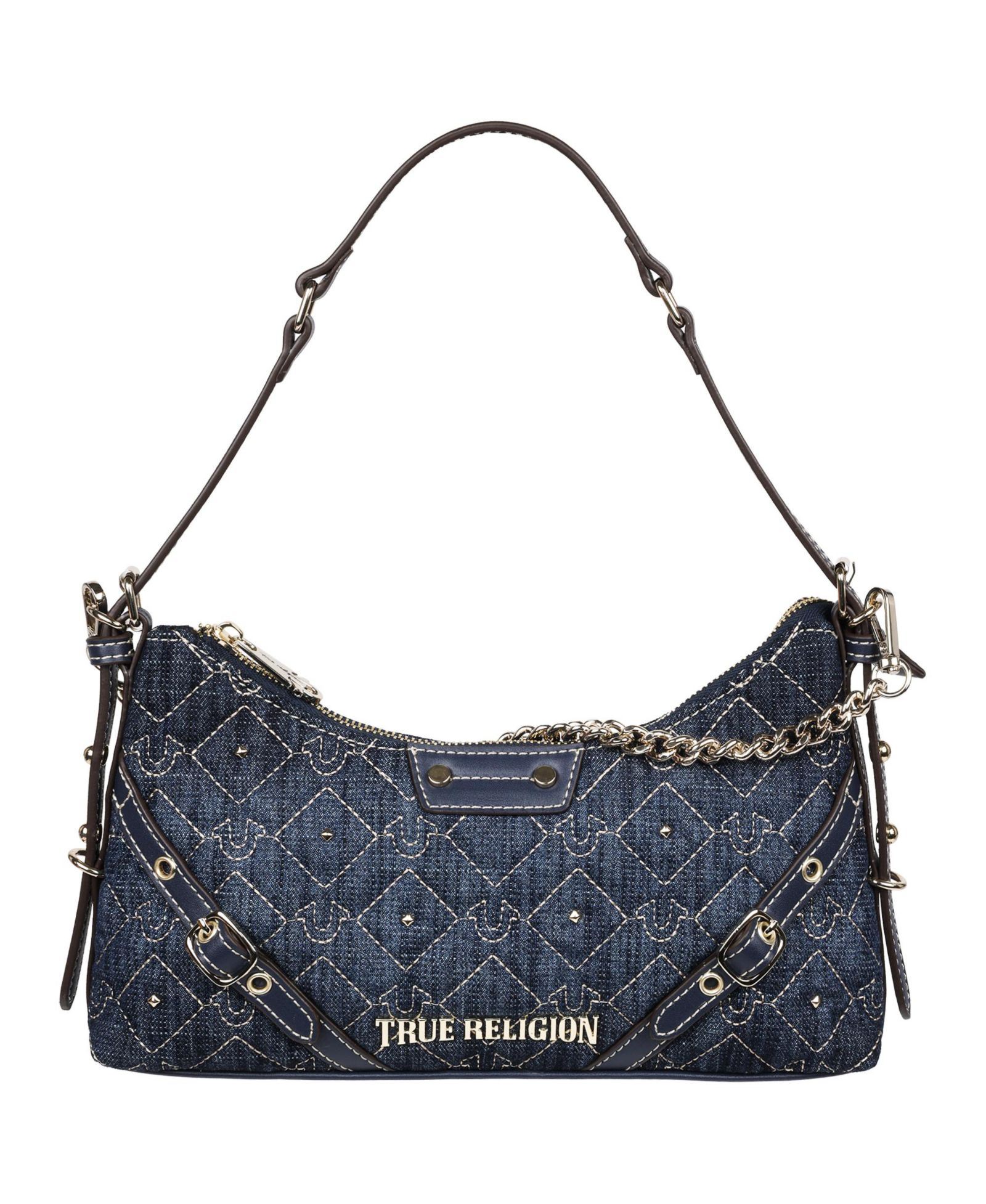 True Religion Women's Studded Denim Chain Shoulder Bag