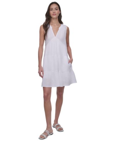 DKNY Jeans Women's Double Crepe Gauze Sleeveless Mini Dress