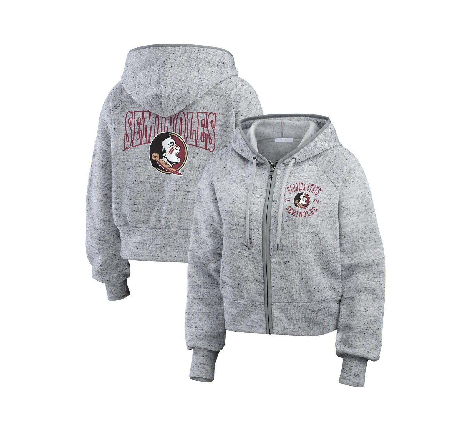 WEAR by Erin Andrews Женский серый меланж худи raglan с полной молнией Florida State Seminoles