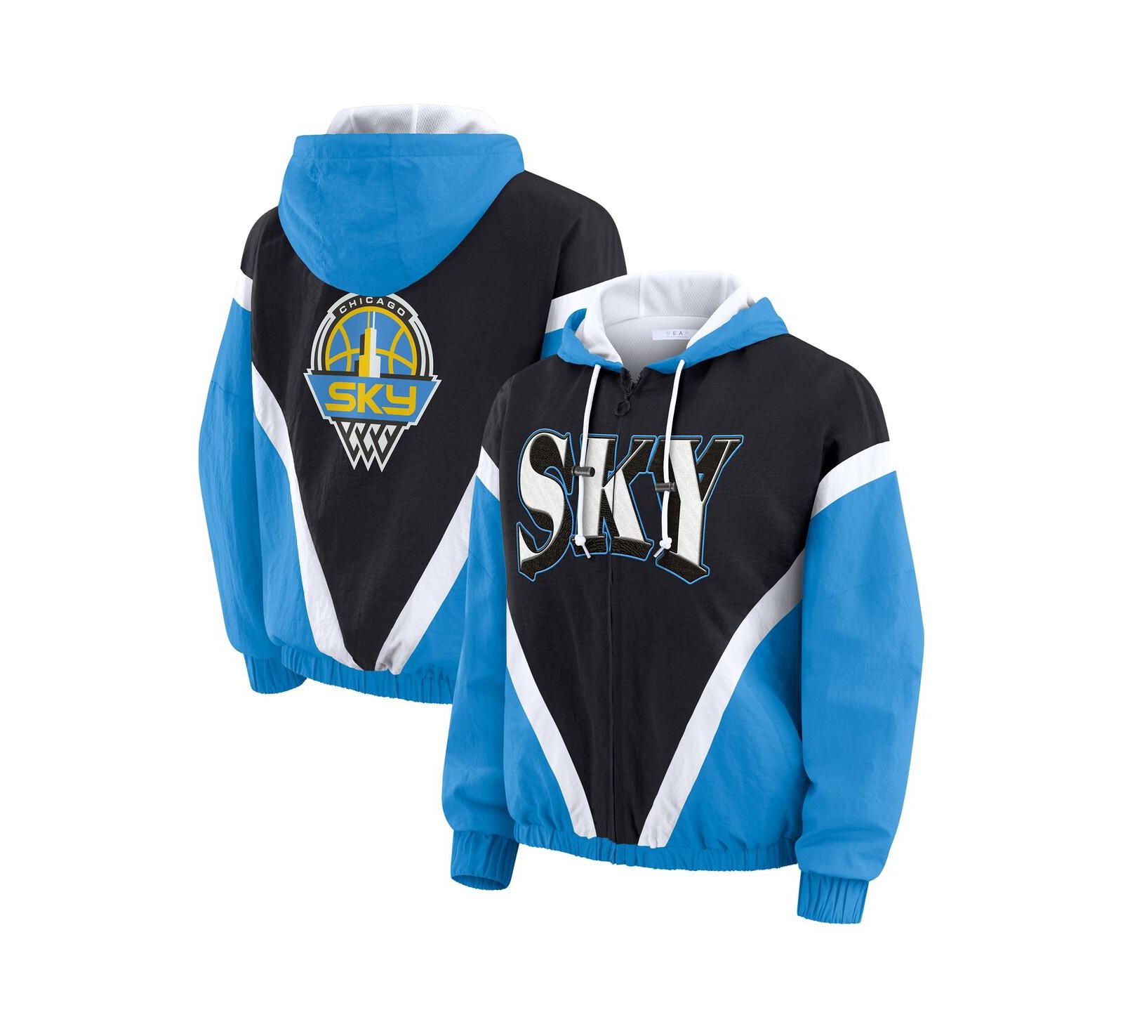 WEAR by Erin Andrews Women's Blue/Black Chicago Sky Color Block Full-Zip Hoodie Windbreaker Jacket