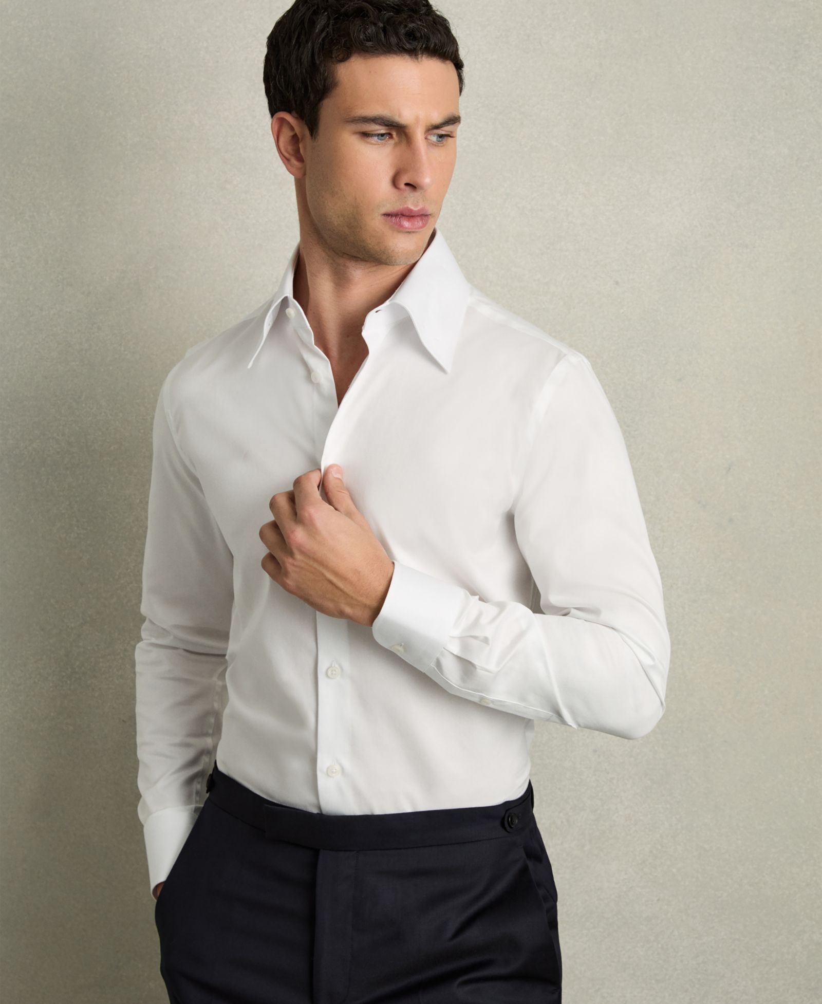 REISS Men's Caldwell Regular-Fit Cotton Pin-Collar Shirt