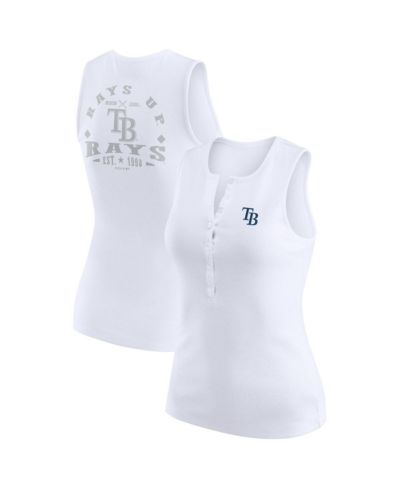 WEAR by Erin Andrews Women's White Tampa Bay Rays Rib-Knit Henley Tank Top
