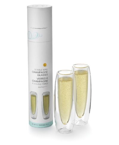 Outset Hand-Blown Double Wall Champagne Flute Glasses, Set of 2