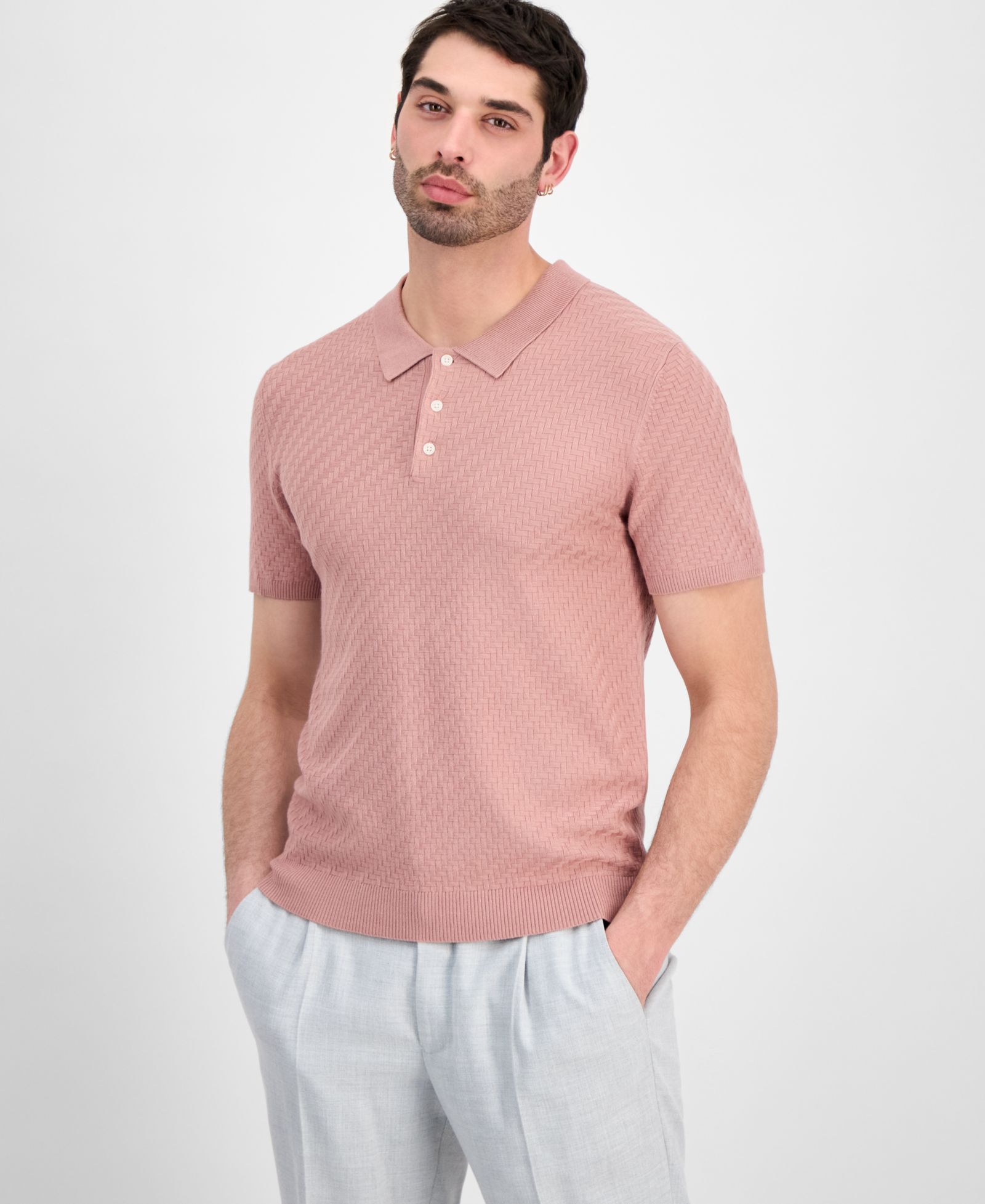 Мужской поло-свитер Alfani Basketweave Short-Sleeve