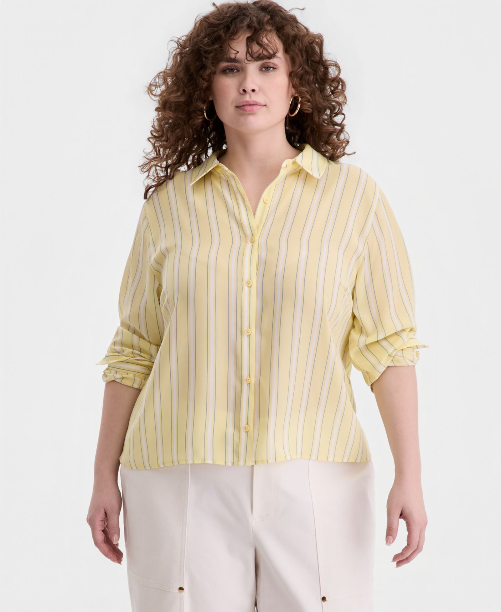 On 34th Trendy Plus Size Printed Bayside Cropped Silky Shirt, Macy's Exclusive