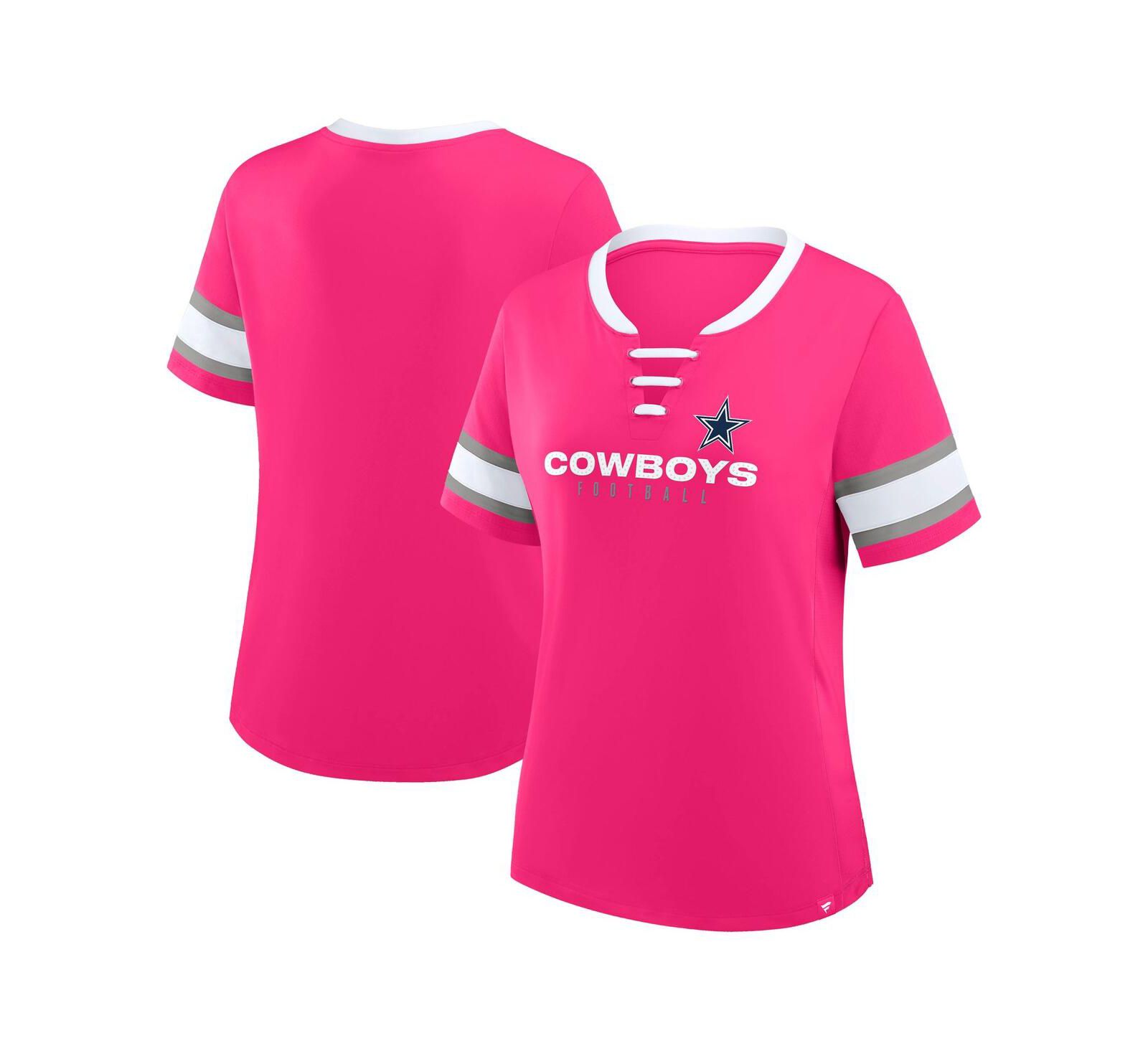 Fanatics Women's Pink Dallas Cowboys Redzone Draw Play Athena Lace-Up T-Shirt