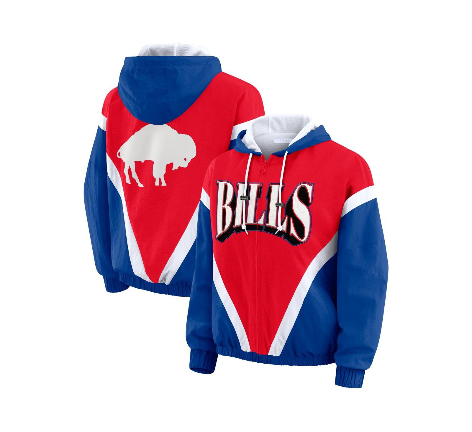 WEAR by Erin Andrews Women's Red/Royal Buffalo Bills Plus Size Retro Crinkle Full-Zip Windbreaker Jacket