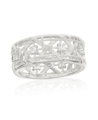 Suzy Levian New York Sterling Silver Cubic Zirconia Cutout Eternity Band Ring