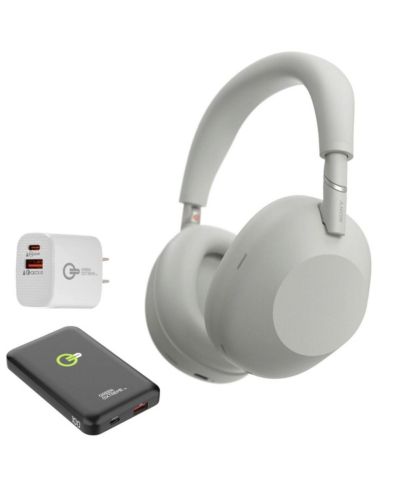 Sony WH-1000XM6 Wireless Noise Canceling Over-Ear Headphones,Silver w/Stand