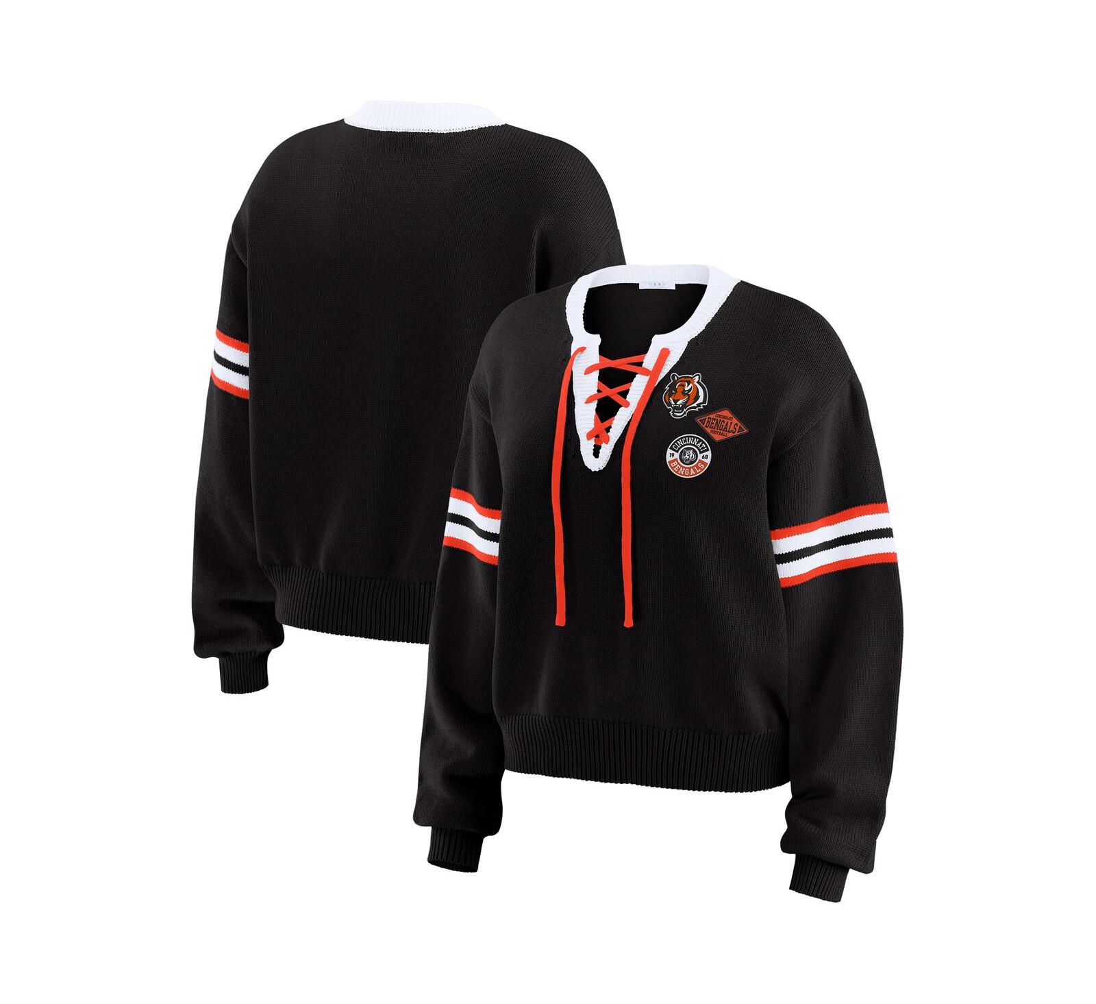 Женский свитер WEAR by Erin Andrews Black Cincinnati Bengals Lace-Up