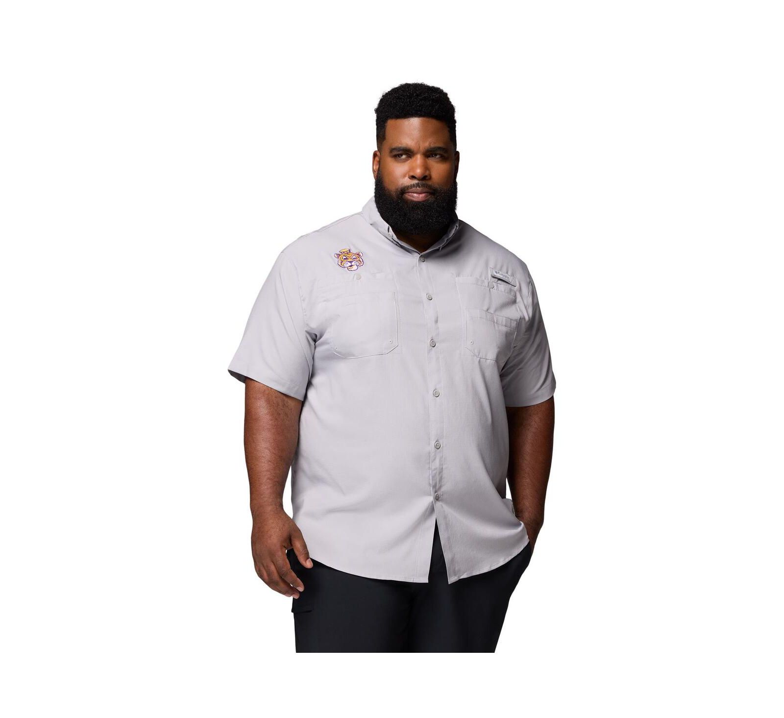 Мужская рубашка Columbia Gray LSU Tigers Big & Tall Tamiami Omni-Shade Button-Down