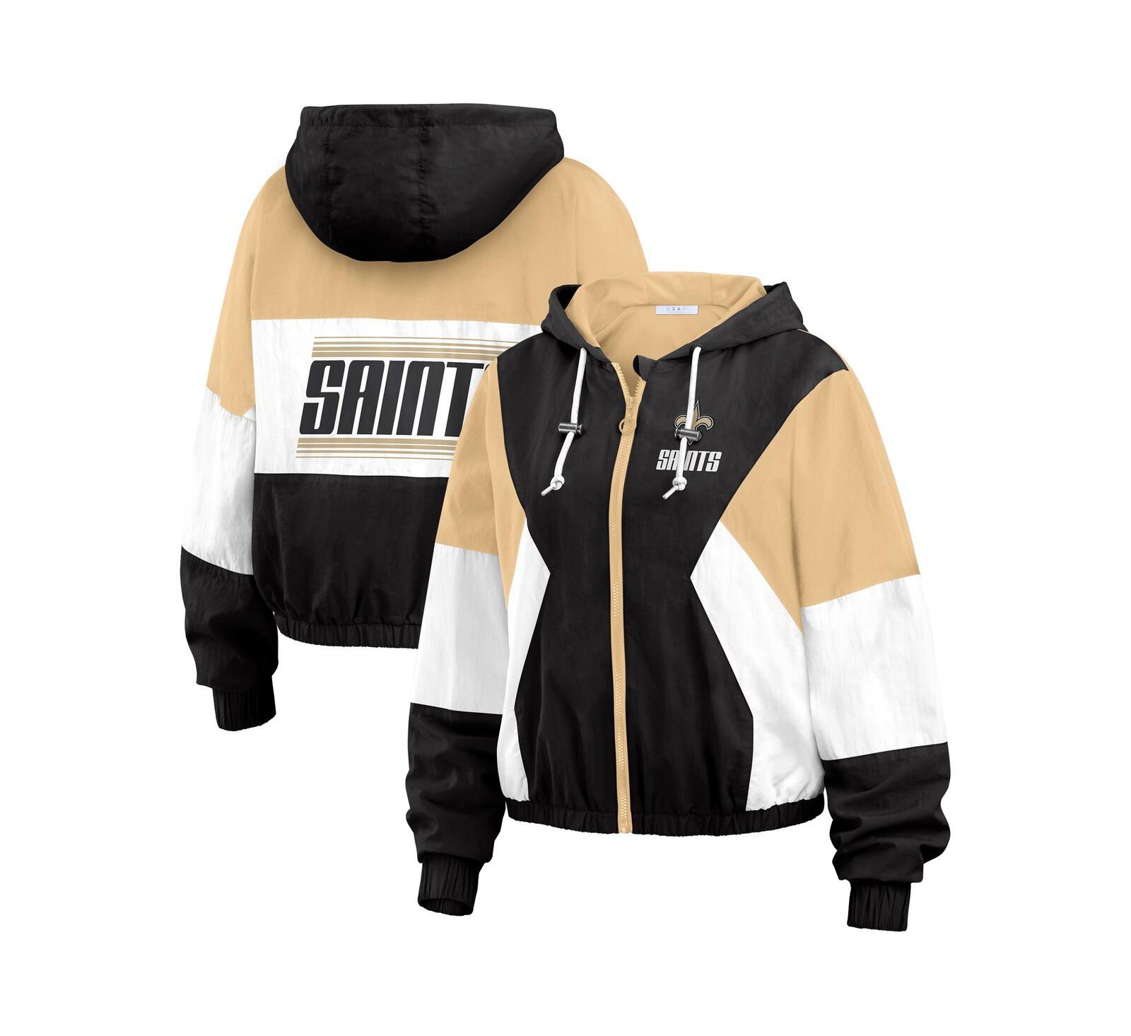 WEAR by Erin Andrews Women's Black/Brown New Orleans Saints Plus Size Color Block Full-Zip Windbreaker Jacket