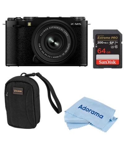 Беззеркальная камера Fujifilm X-M5 с объективом XC 15-45mm f/3.5-5.6 OIS PZ, комплект с картой памяти 64GB и чехлом