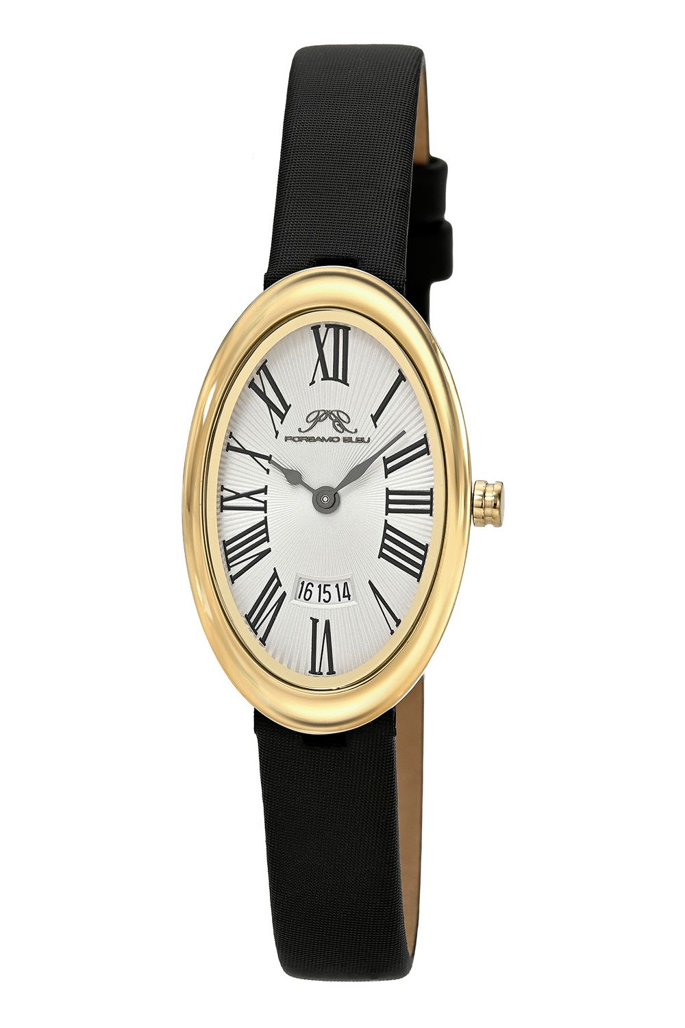 Porsamo Bleu Women's Eloise Oval Black Satin Covered Genuine Leather Band Watch 34 mm