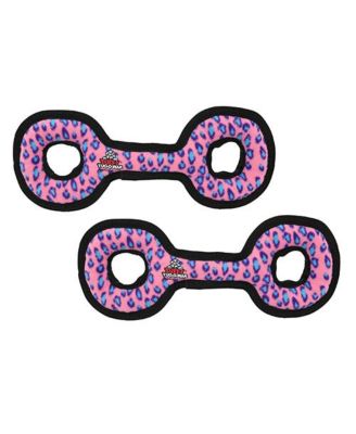 Tuffy Medium Tug-O-War Pink Leopard 2 Pack, Durable Plush Squeaky Dog Toy