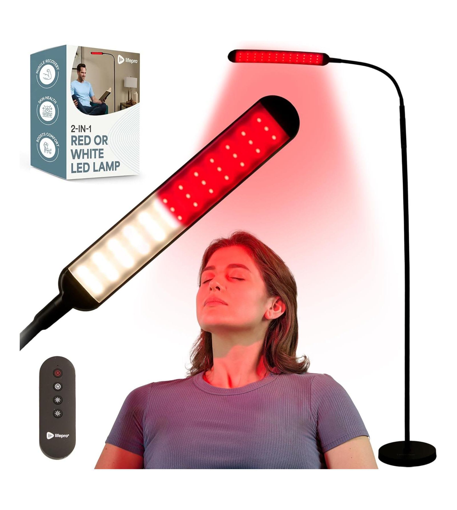 Lifepro Red Light Therapy Lamp for Body - 108 Infrared LEDs, Single Head, 660nm & 850nm Infrared Red Light Therapy with Stand for Face & Body