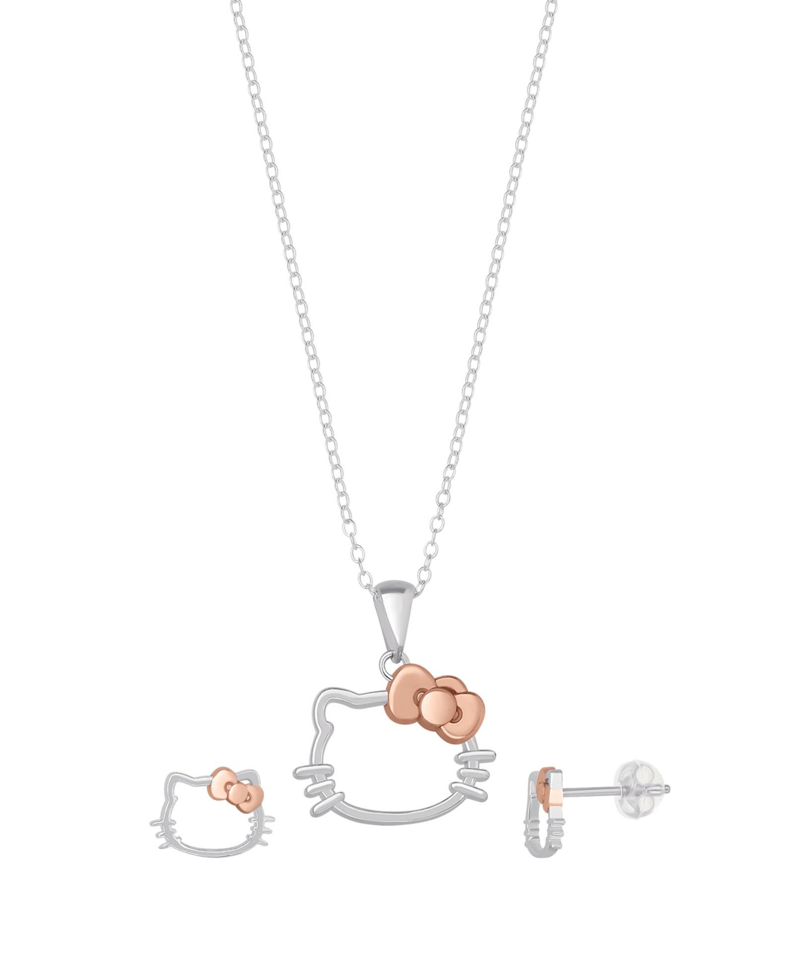 Macy's Hello Kitty Necklace and Earrings Set in Sterling Silver 2-Pc.