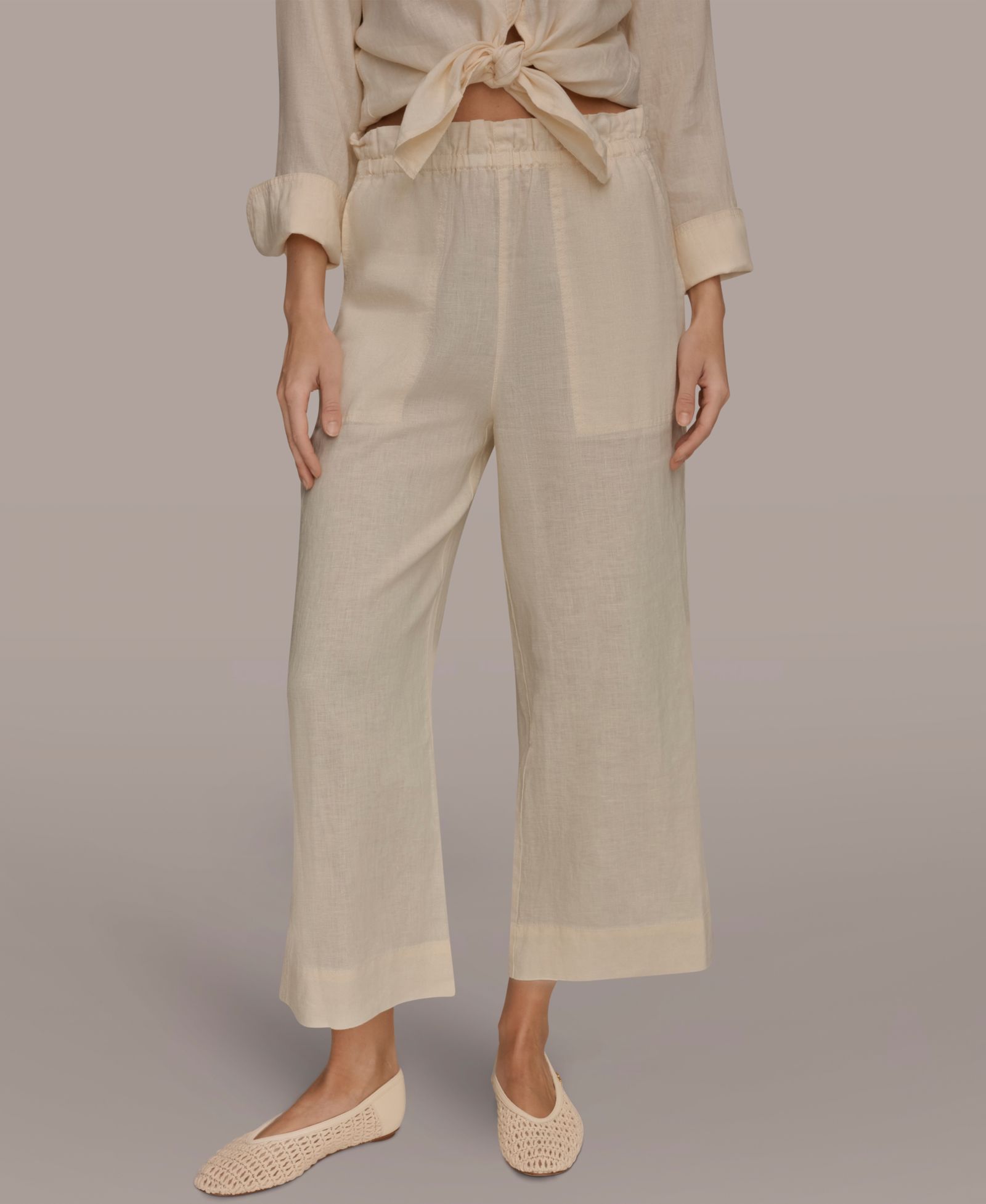 Donna Karan Weekend Женские брюки из льна свободного кроя с высокой посадкой