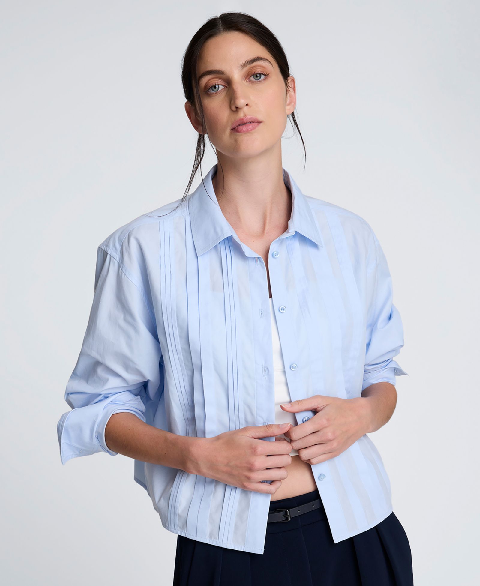 Kenneth Cole Женский Cropped Tuxedo Style Button Down