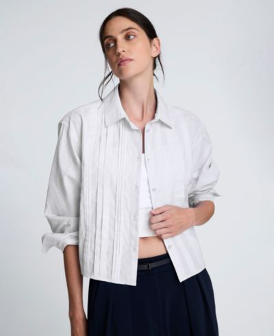 Kenneth Cole Women's Cropped Tuxedo Style Button Down