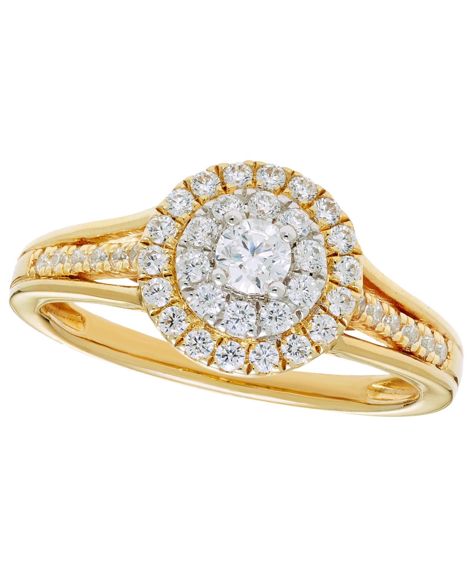 Кольцо с бриллиантовым ореолом Macy's (1/2 ct. t.w.) в двухцветном золоте 14k