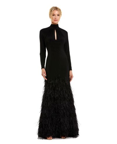 Mac Duggal Женское вечернее платье с длинным рукавом и перьями