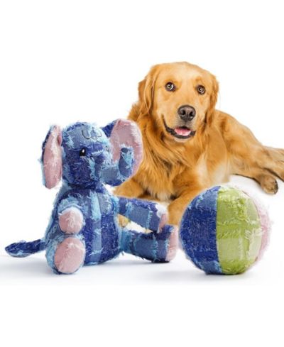 Nocciola Patchwork Pals Elephant & Ball Variety Pack Tough Squeaky Interactive Dog Toy