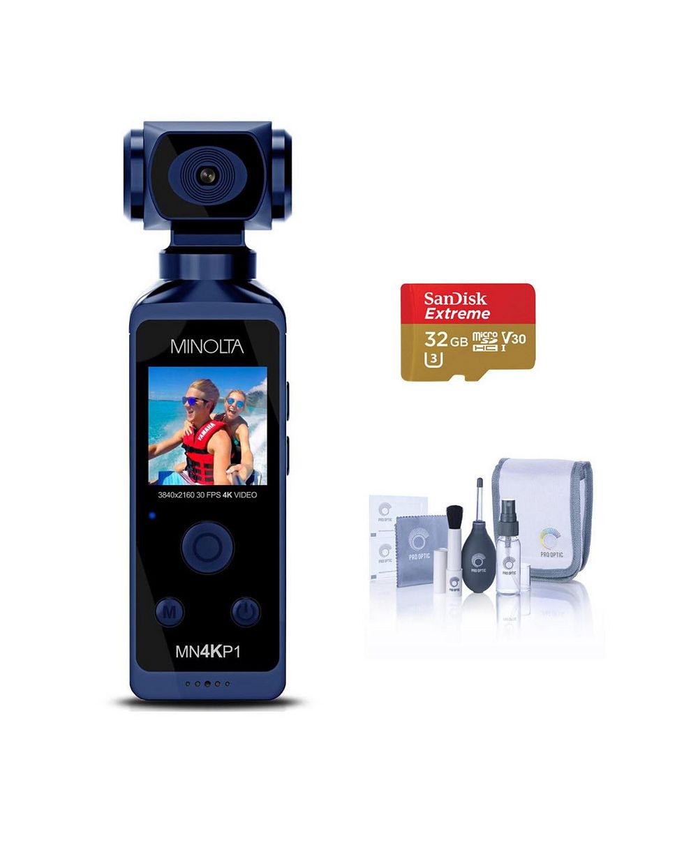 Карманный камкордер Minolta MN4KP1 4K Ultra HD с Wi-Fi, синий, с набором аксессуаров