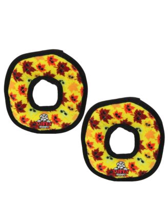 Tuffy Holiday Medium Ring Leaves 2 Pack, Durable Plush Squeaky Dog Toy