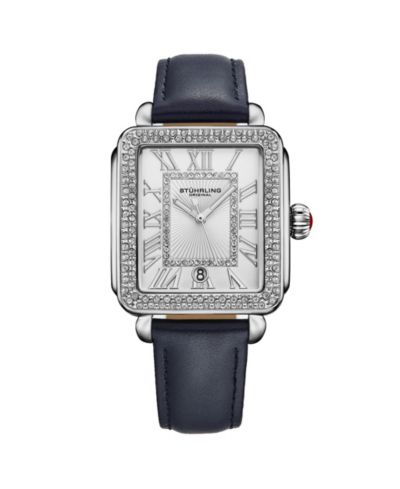 Stuhrling Элегантные Женские прямоугольные часы Dress Watch – Model 4060L.2, серебристый корпус, синий кожаный ремешок, кристальный безель