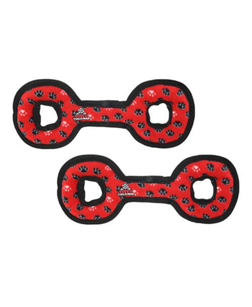Tuffy Medium Tug-O-War Red Paw 2 Pack, Durable Plush Squeaky Dog Toy