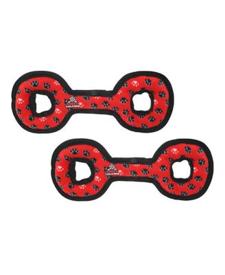 Tuffy Medium Tug-O-War Red Paw 2 Pack, Durable Plush Squeaky Dog Toy