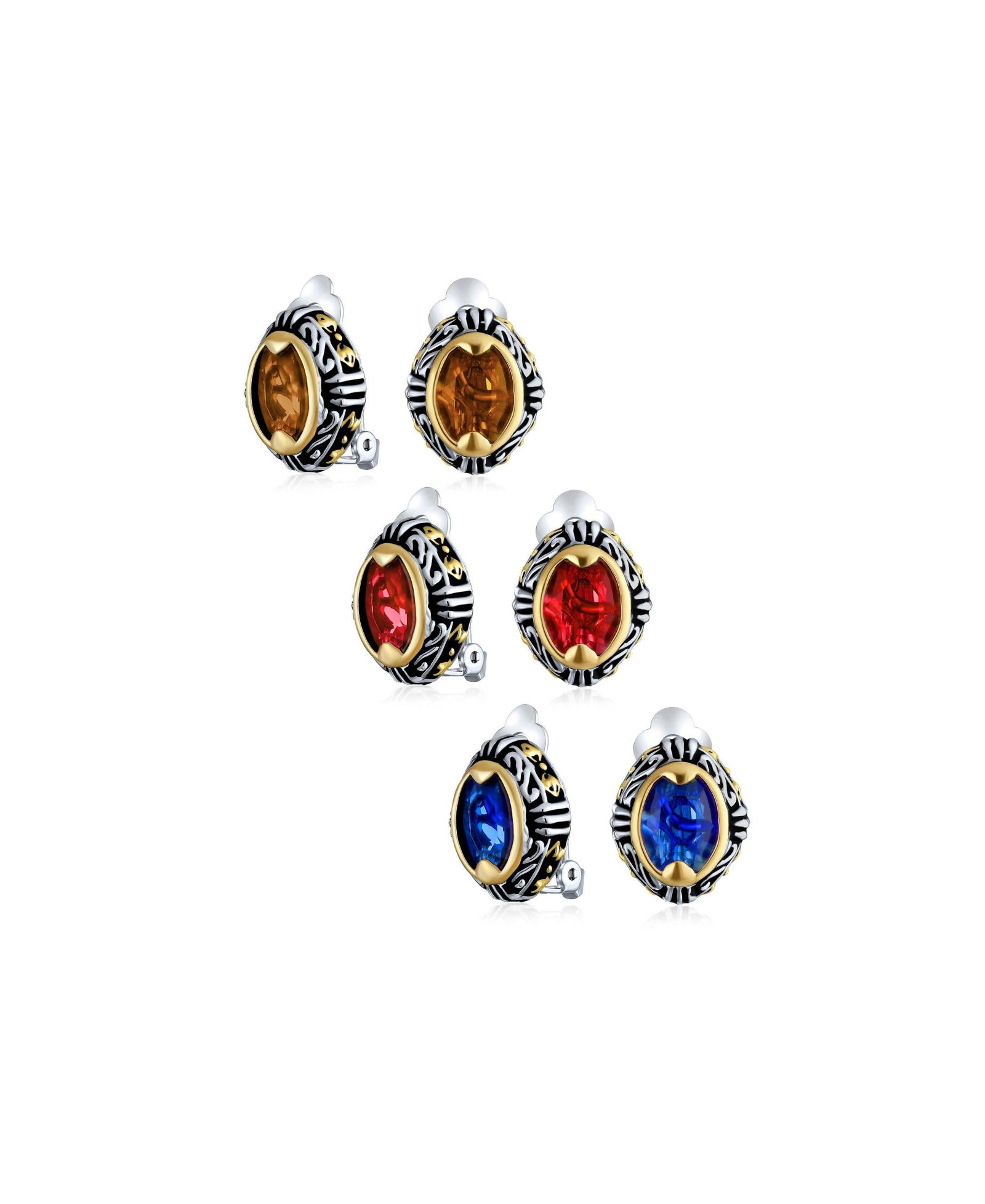 Bling Jewelry серьги клипсы с кристаллами, овальные, в стиле Бали, без прокола