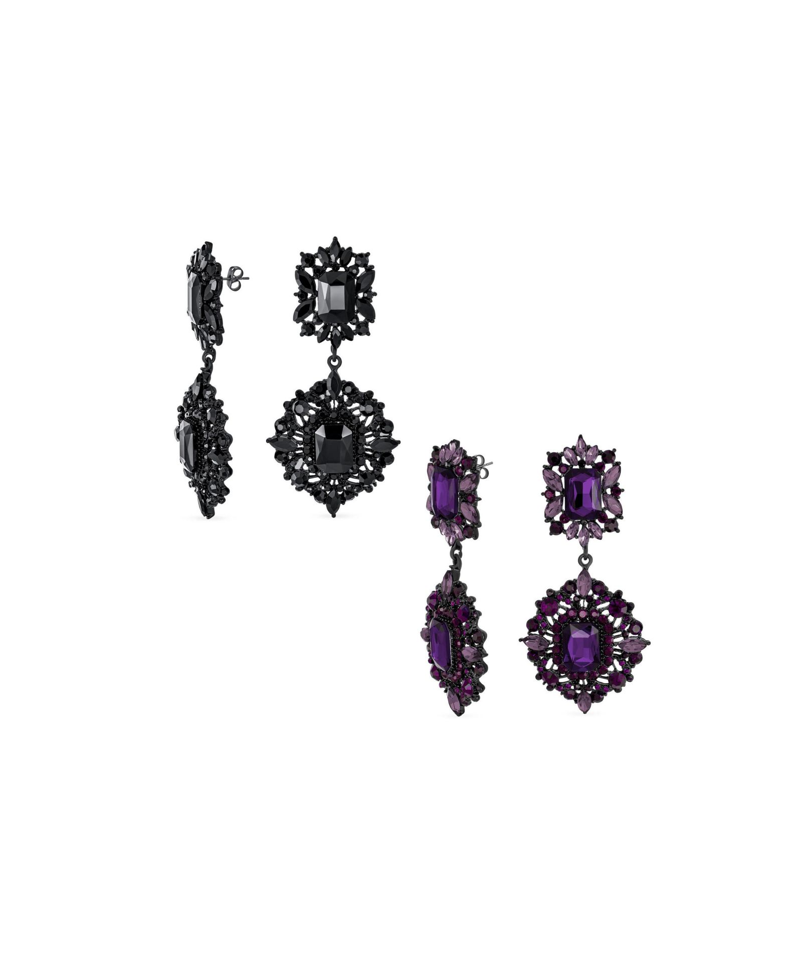 Серьги-люстры Bling Jewelry Art Deco Style Purple Black Crystal Statement, черненое покрытие (2 шт.)