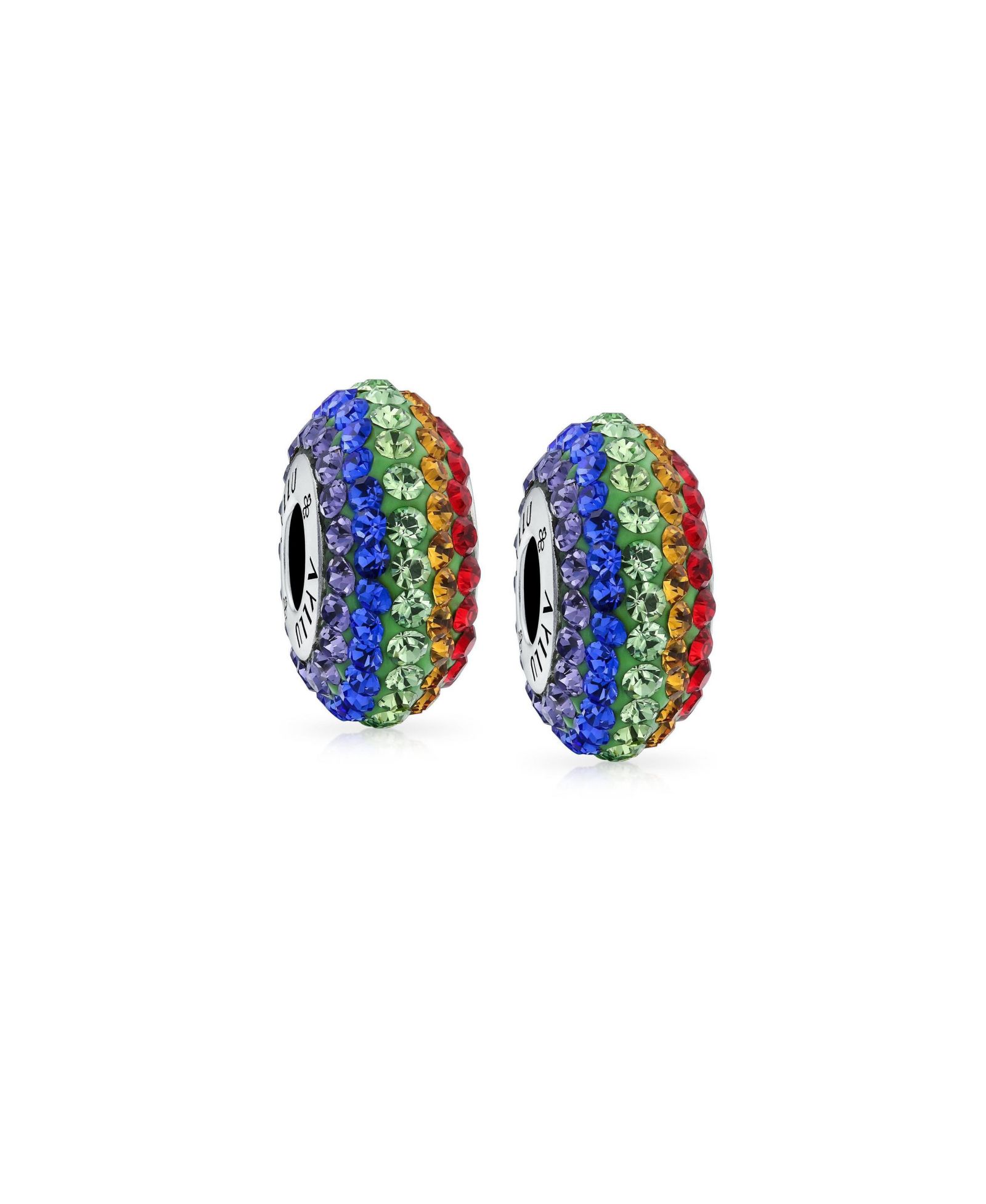 Браслет Bling Jewelry Sterling Silver Colorful Crystal LGBTQ Rights Symbol Rainbow Spacer Charm Bead
