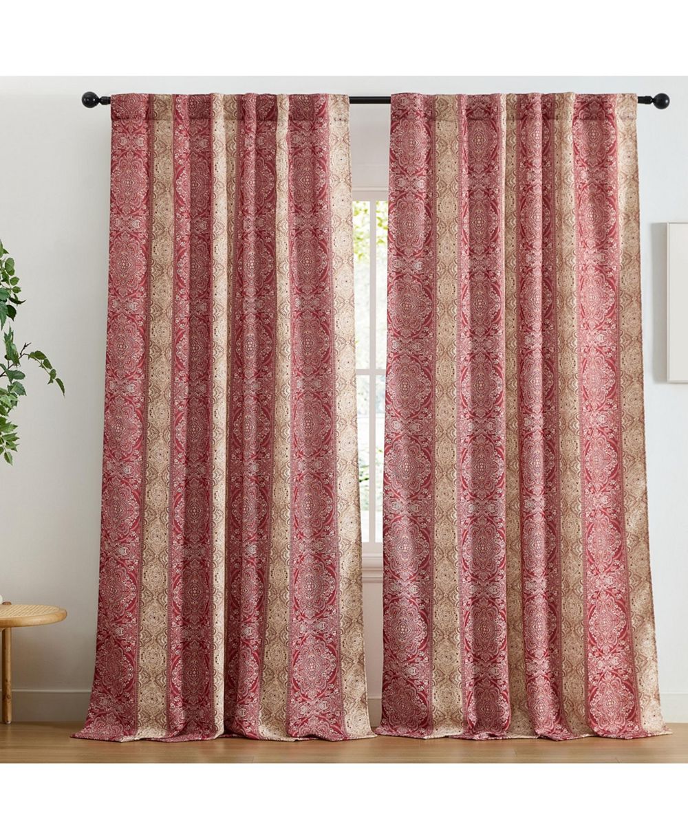 HLC.me шторы William Boho Damask с полосатым узором, набор из 2 штор для спальни, светонепроницаемые