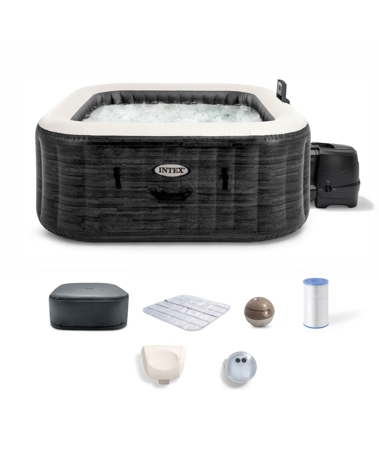 Набор для спа Intex PureSpa Greystone Deluxe, гидромассажная ванна на 170 пузырьков с крышкой, 77"x28"