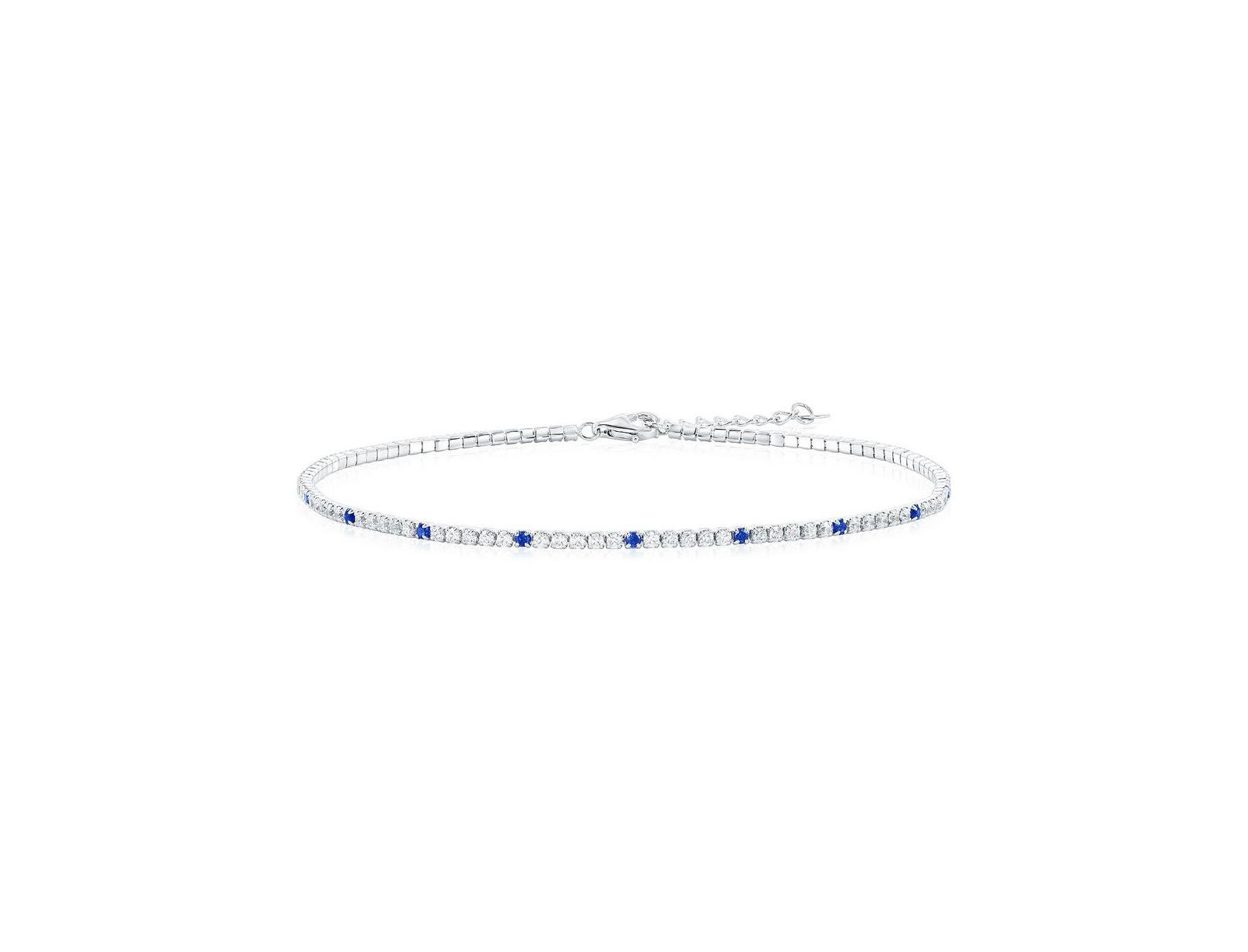 Sterling , Round CZ Tennis Anklet - Sapphire