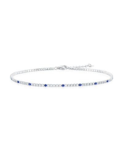 Sterling , Round CZ Tennis Anklet - Sapphire