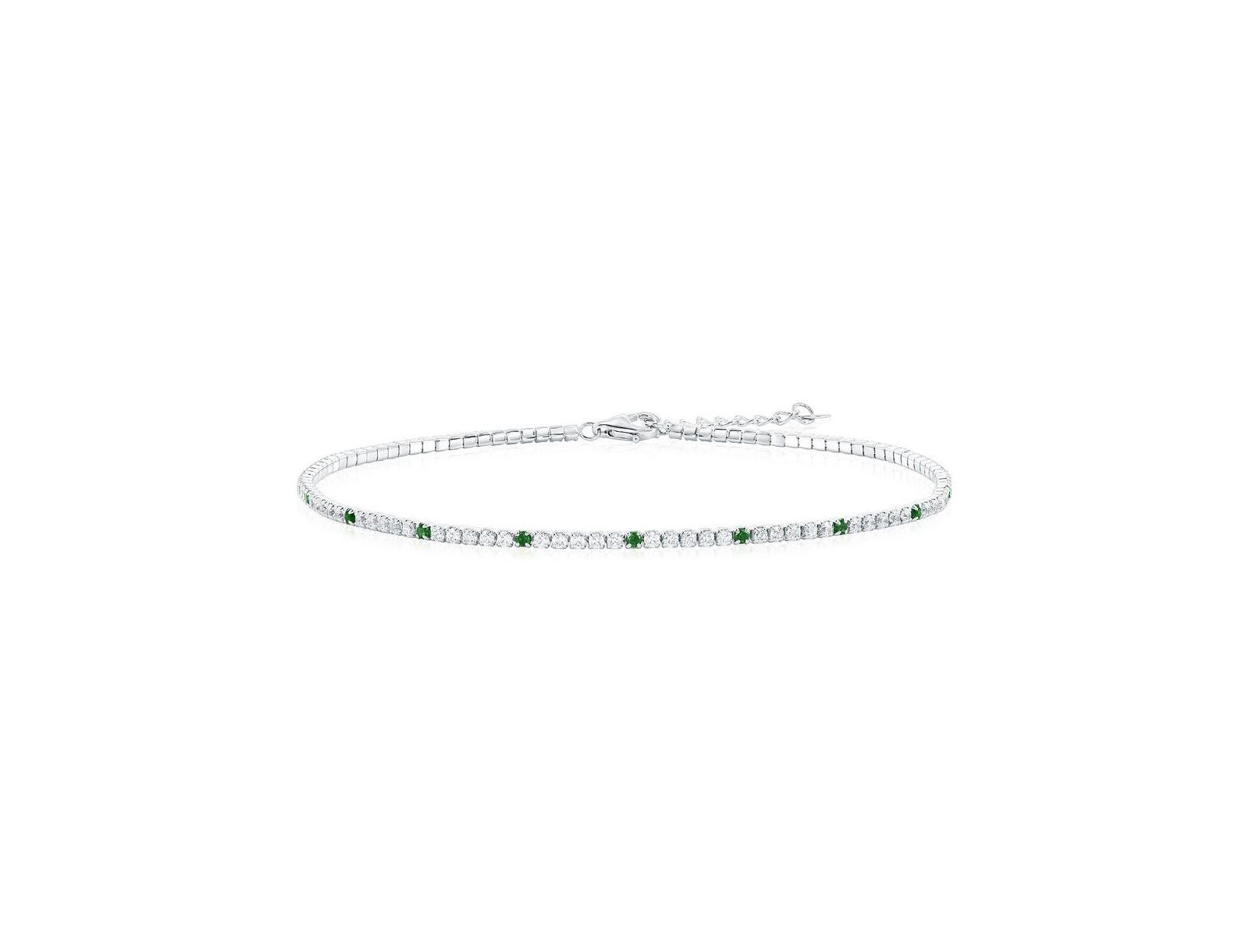 Sterling , Round CZ Tennis Anklet - Emerald