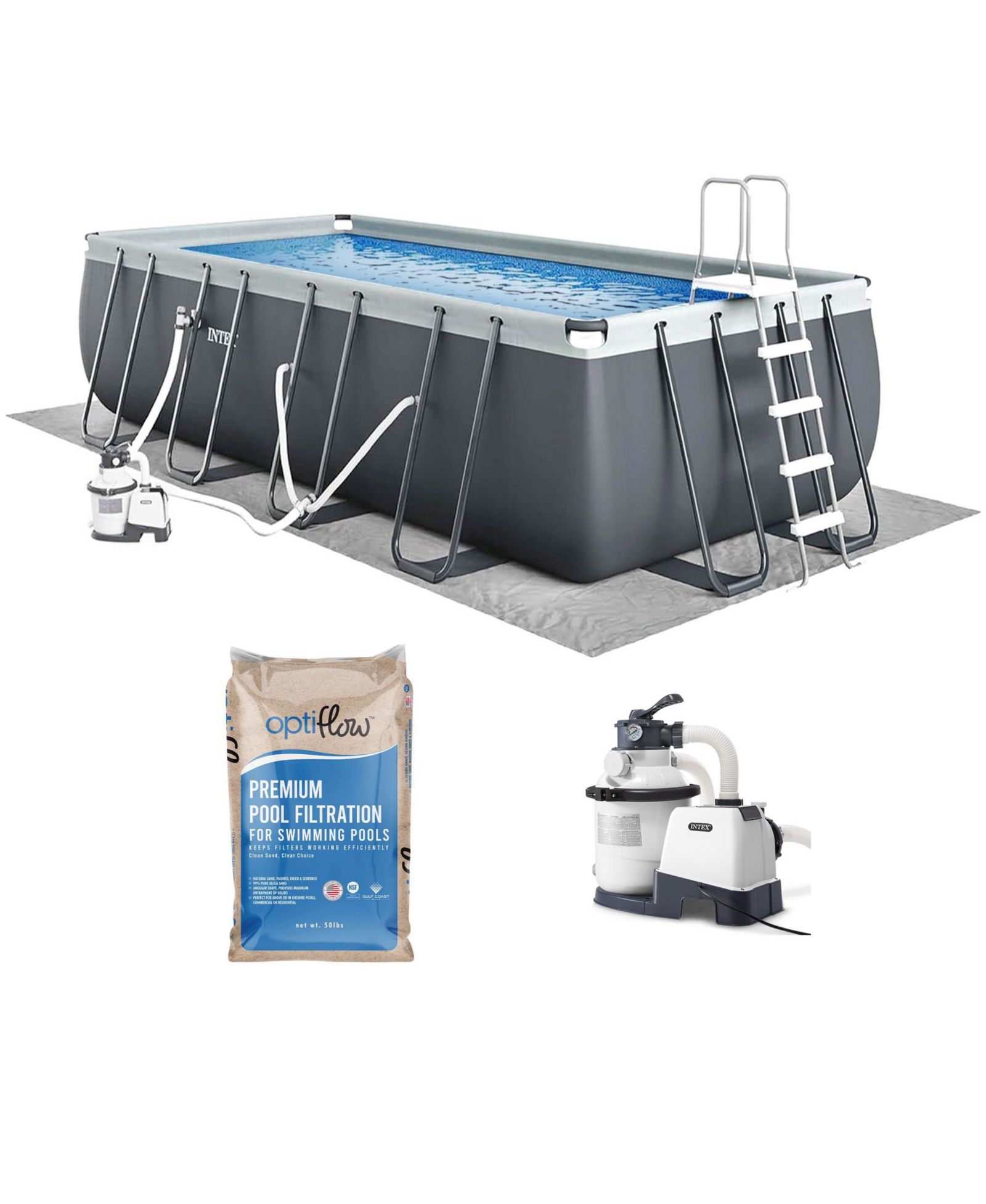 Intex Ultra XTR 18' x 9' x 52" Above Ground Pool and OptiFlow Premium Filter Sand
