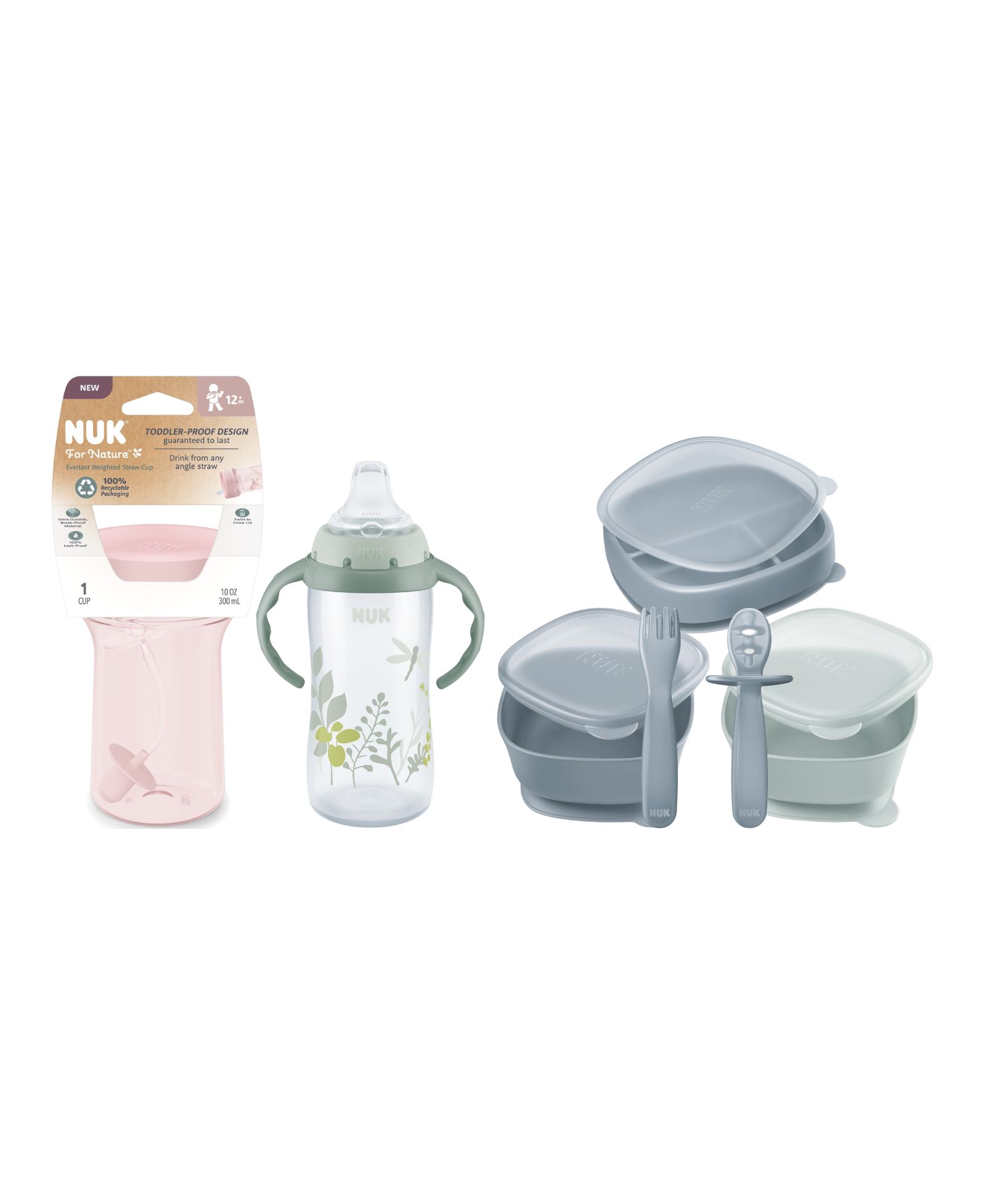 NUK Toddler Nature 5-Piece Feeding Essentials Collection – Cups, Pretensils, Suction Plate & Bowl Set