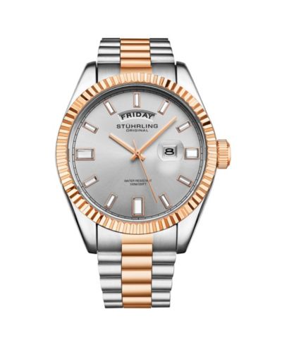 Мужские часы stuhrling statesman 4070 двухцветный браслет с белым циферблатом