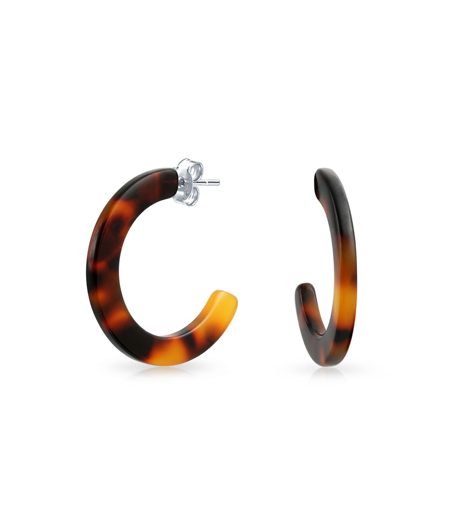 Bling Jewelry Fashion коричневые акриловые серьги-кольца с эффектом черепахового панциря 1 дюйм из нержавеющей стали